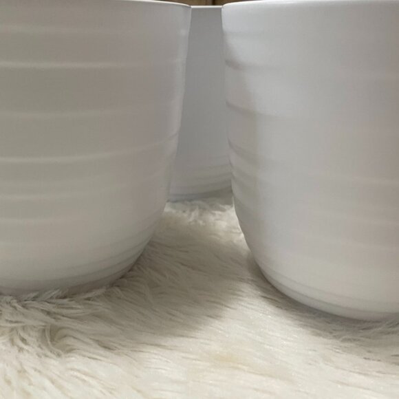 (set of 3) 5 inch matte White Ceramic textured horizontal stripe pattern planter - Picture 2 of 9